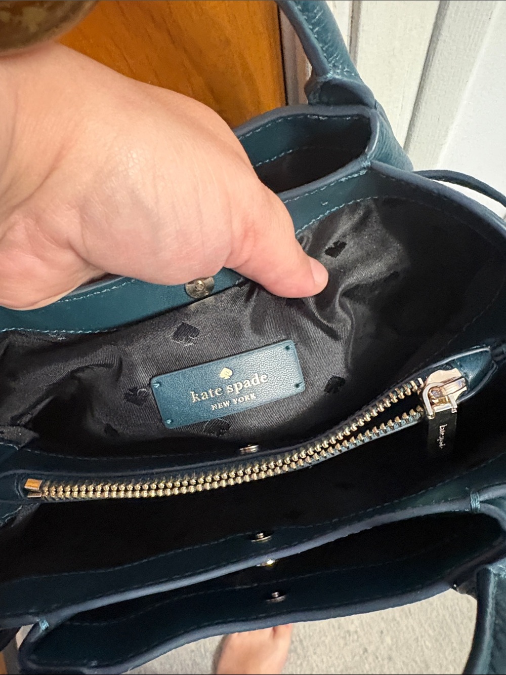 kate spade teal pebbled leather satchel with detachable strap - Picture 3 of 8